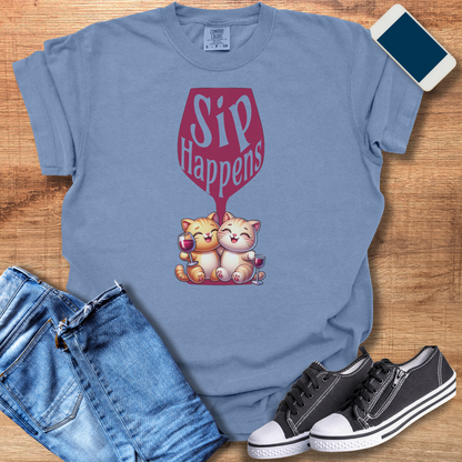 Sip Happens Wine Cat Shirt: Fun Cat Shirt for Wine Lovers