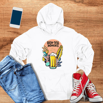 white color hoodie with brew-tiful moments beer design