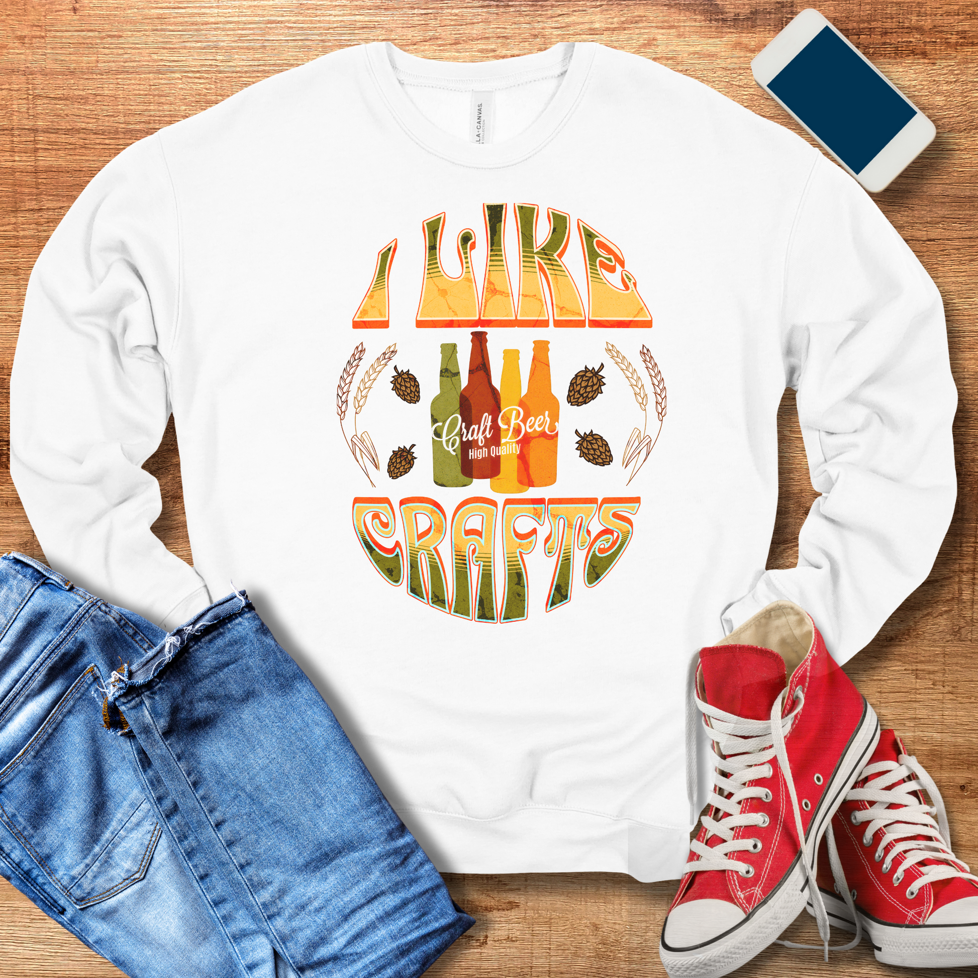 white i like crafts crewneck sweatshirt