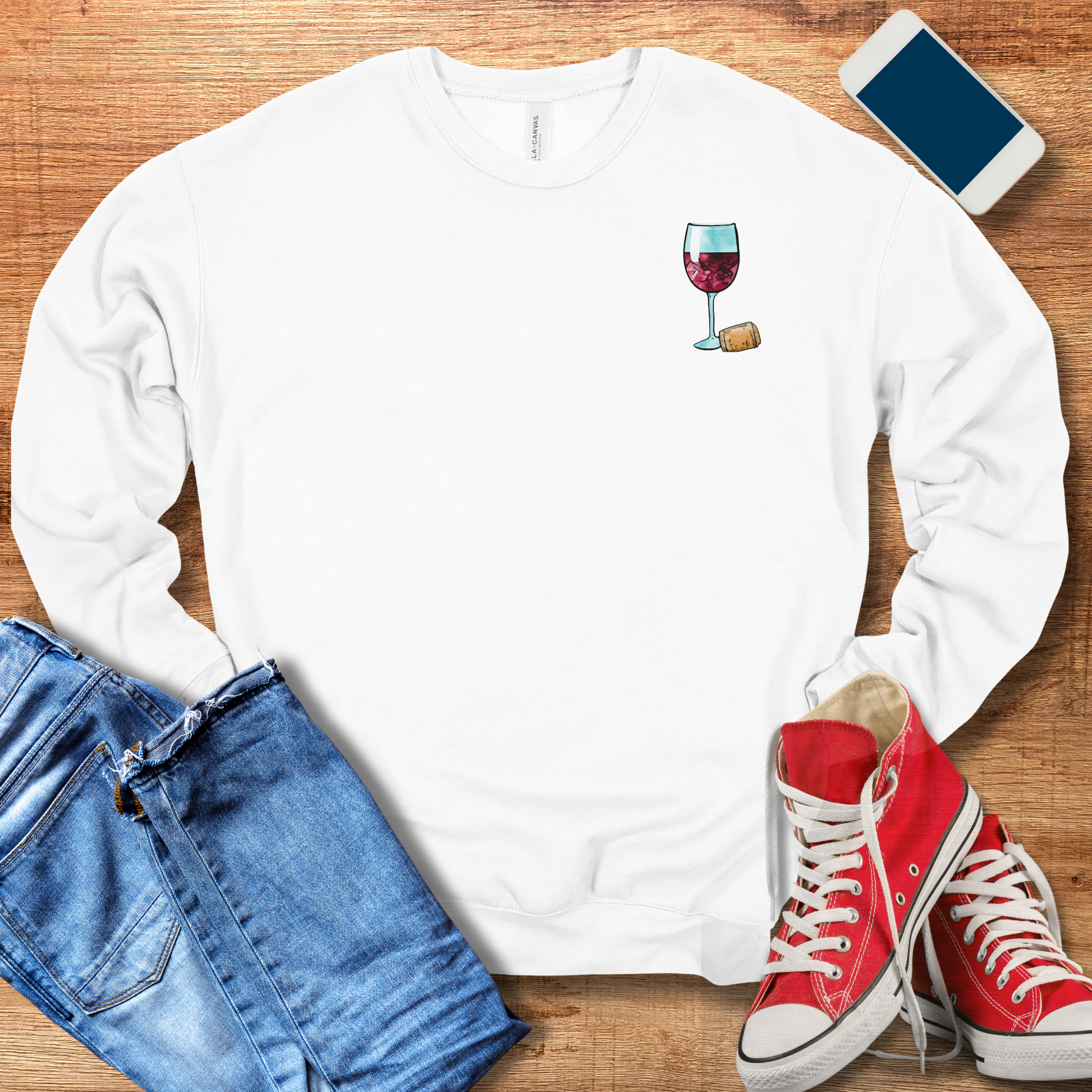 marrowing down my wine choices crewneck sweatshirt in color white