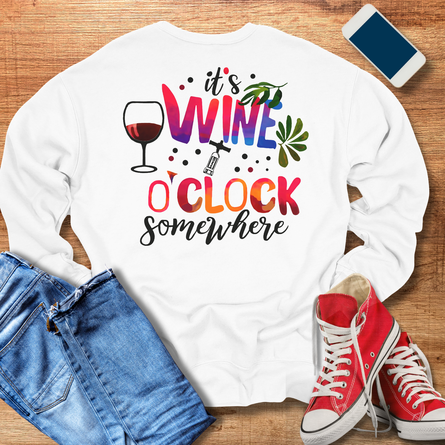 wine o'clock crewneck sweatshirt in white